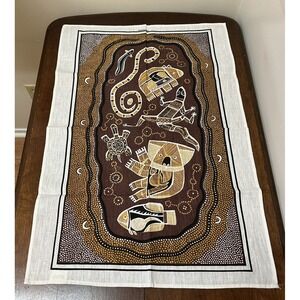 Vintage Fast Colours Linen Tea Towel Wall Hanging Australia Aboriginal Art